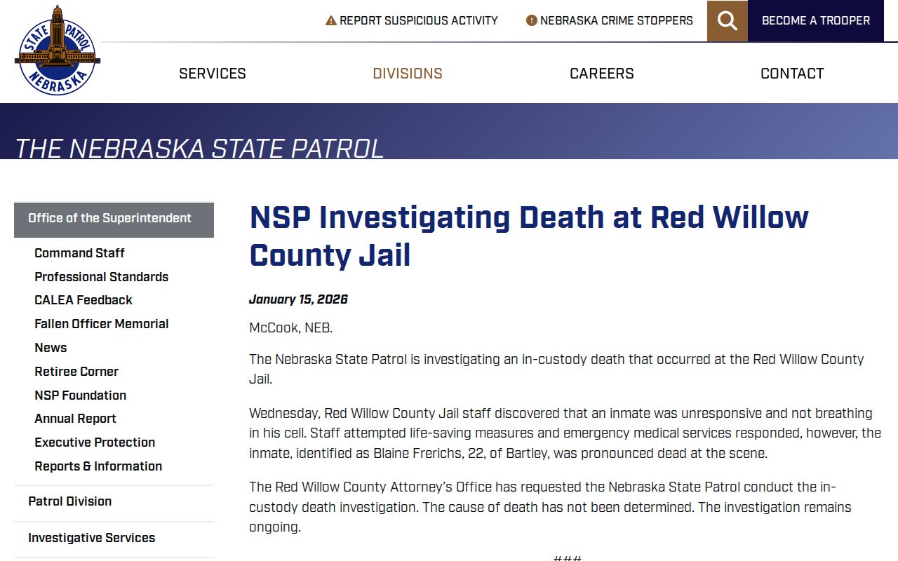 Red Willow County arrest history Nebraska State Patrol jail notice