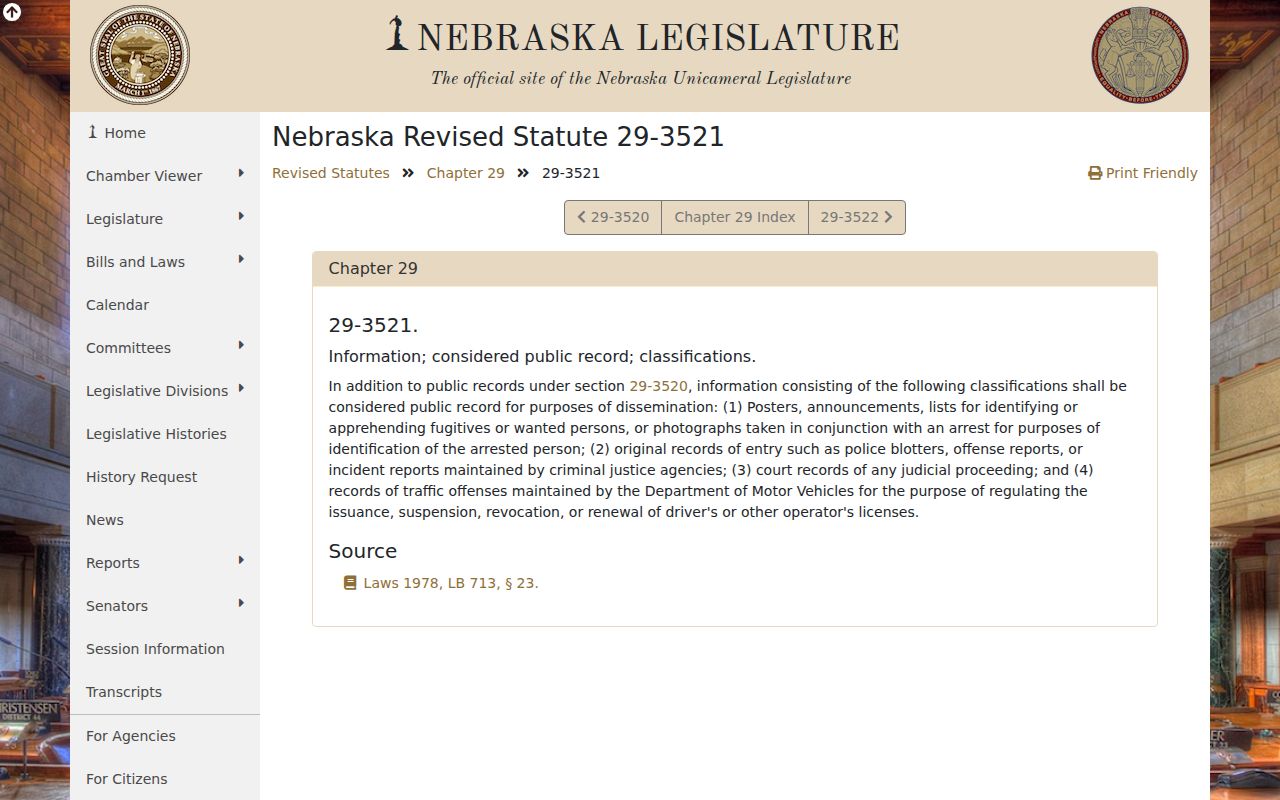 Nebraska criminal history dissemination statute relevant to a Bartley record search