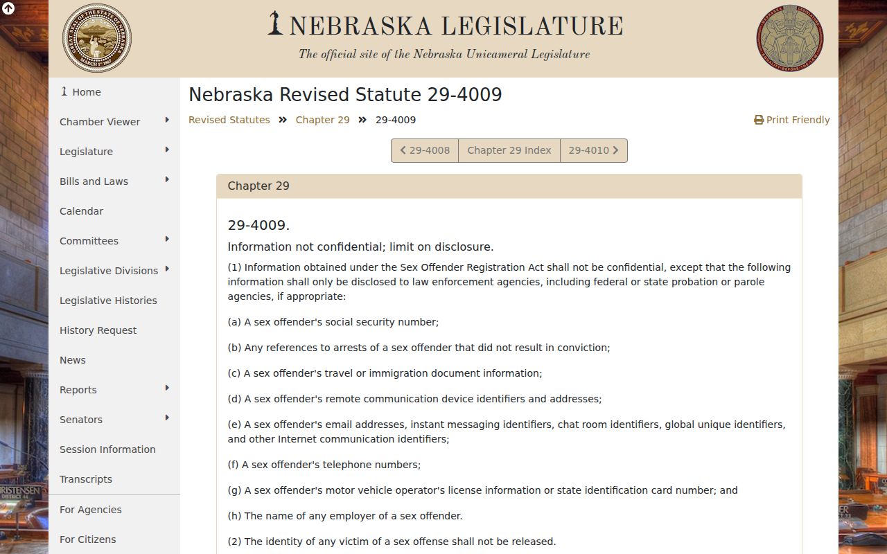Nebraska registry disclosure statute relevant to Bartley public records
