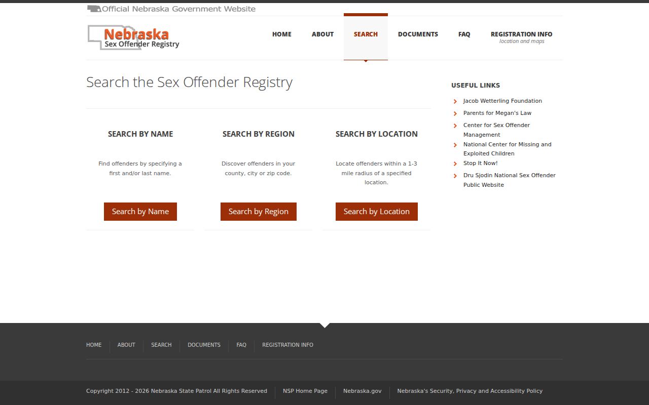 Nebraska Sex Offender Registry results interface for Bartley and Red Willow County searches