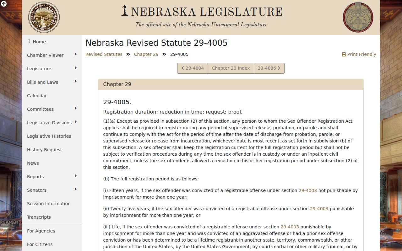 Nebraska registry duration statute for a Bartley registry search