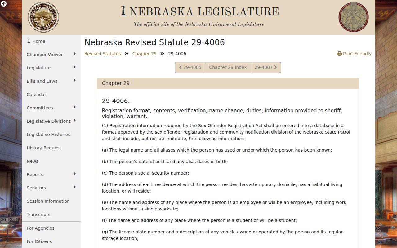 Nebraska registry verification statute relevant to Bartley records