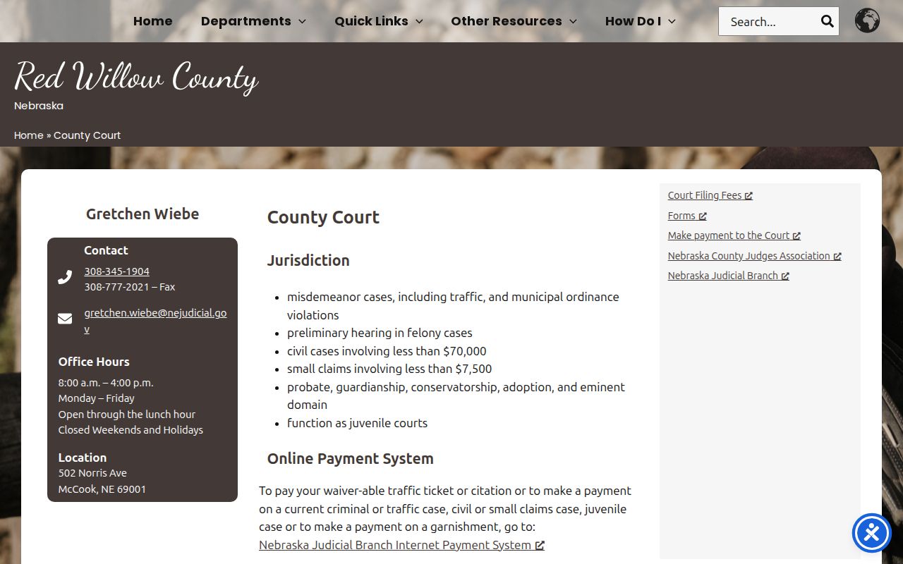 Red Willow County criminal court misdemeanor case office