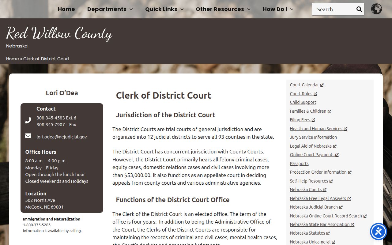 Red Willow County criminal court cases District Court clerk page