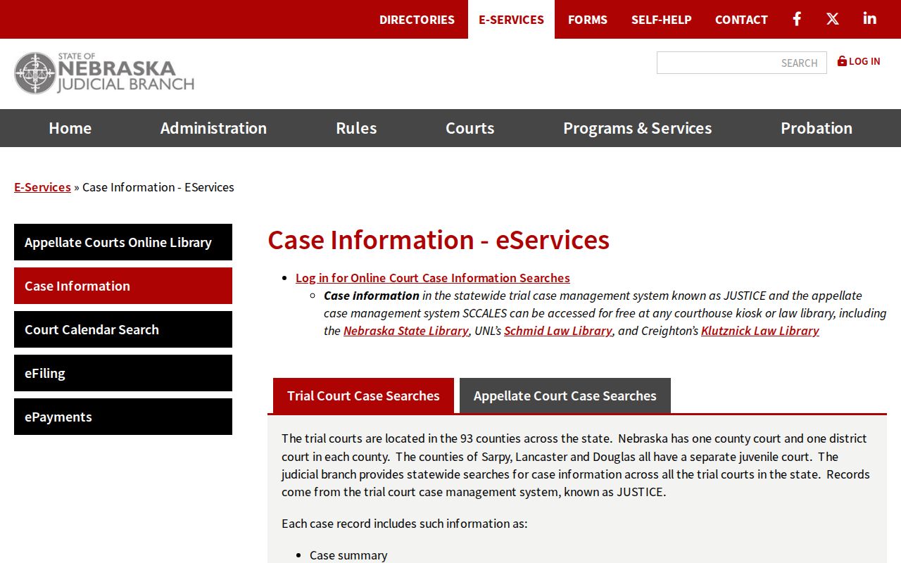 Red Willow County criminal court case JUSTICE access choices