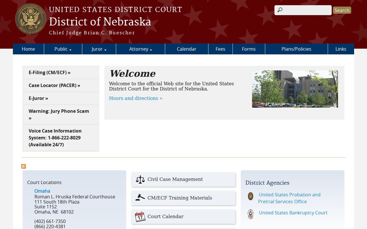 United States District Court for the District of Nebraska website relevant to Indianola