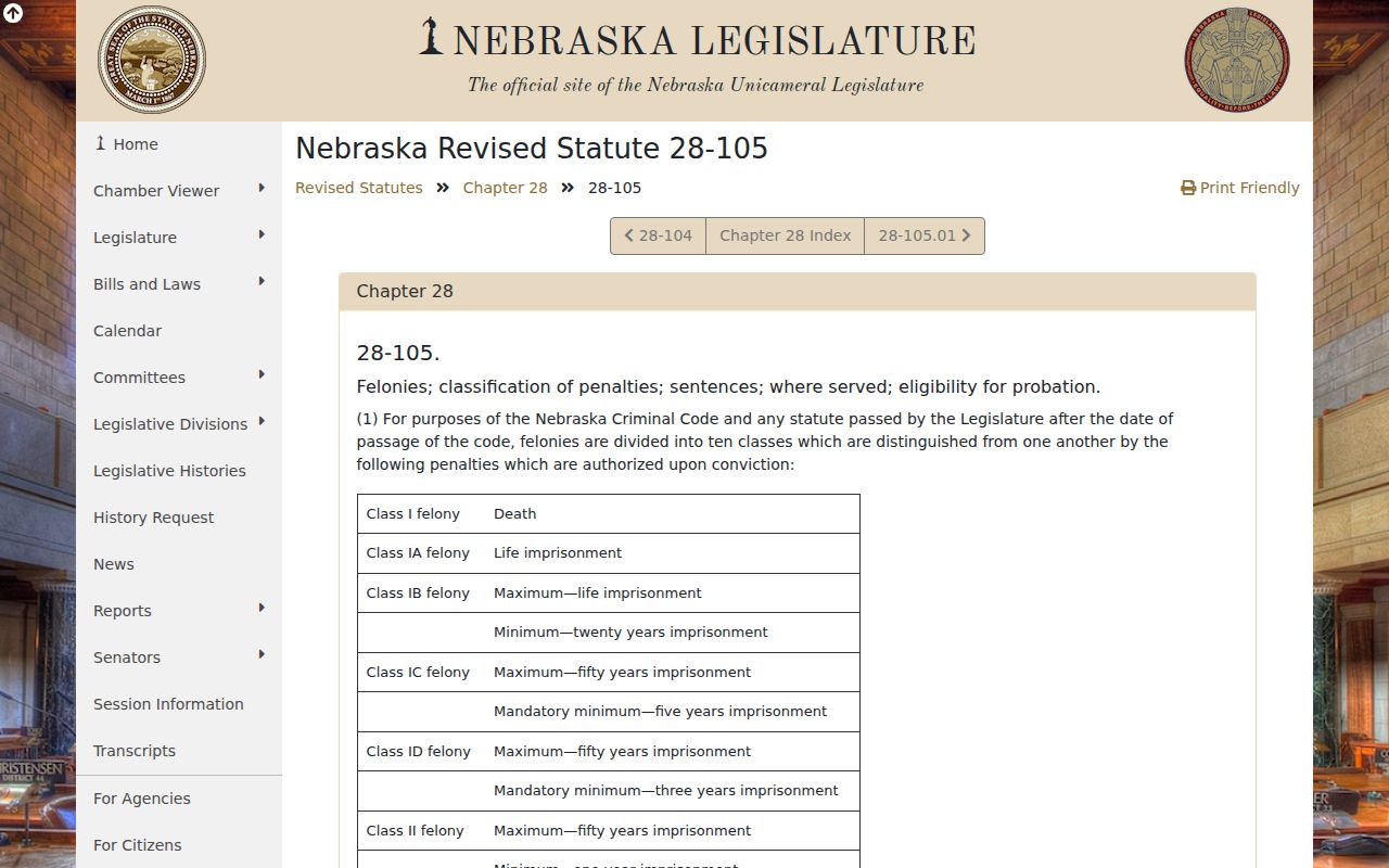 Nebraska felony classification statute used to read Indianola court charges