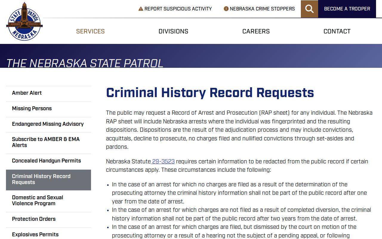 Red Willow County criminal history request guidance from Nebraska State Patrol