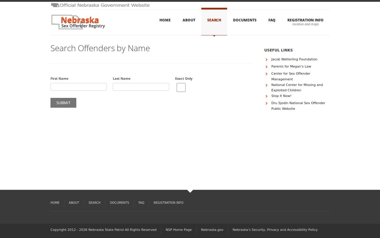 Red Willow County offender registry name search fields